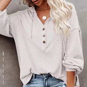 Women's Cardigan Hoodie Casual Loose Solid Color Sweatshirt